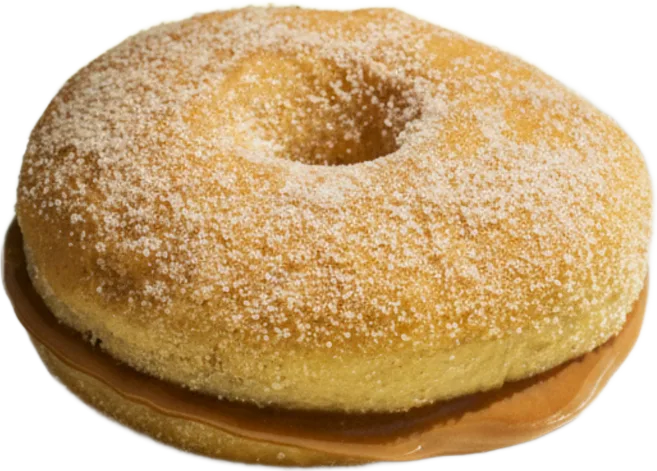 Donut de churros empanado no açúcar e canela, recheado com doce de leite